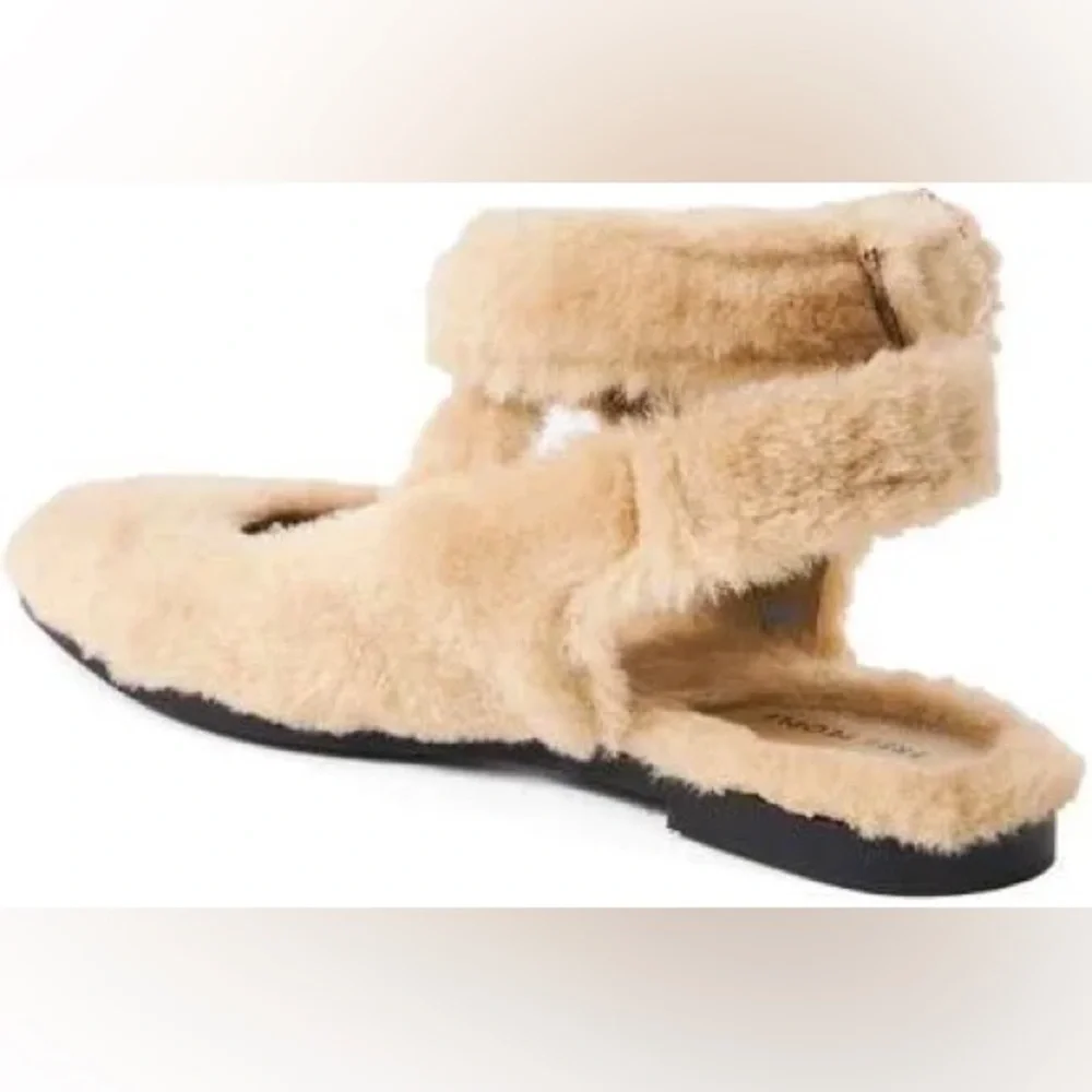 Free People Faux Fur Shearling Parisa Pointed Fuzzy Flats Almond Butter 8.5 NWT